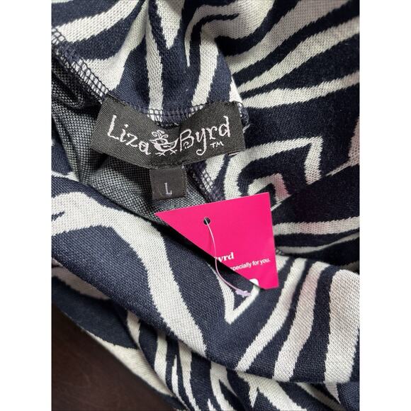 NEW Liza Byrd Haley Abstract Cowl Neck Sweater Large Womens Blue Gray Relaxed - Picture 10 of 12